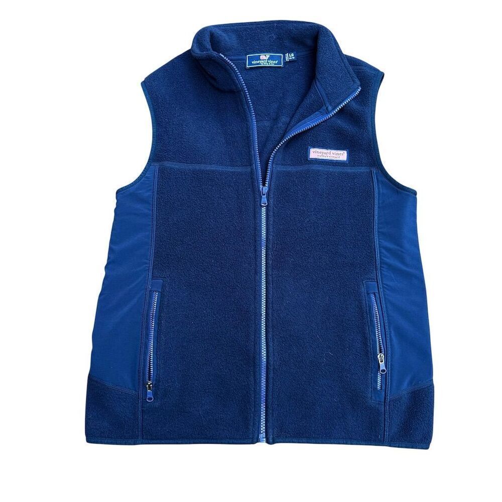 Vineyard Vines Boys' Harbor Fleece Vest Blue Size L Full-Zip Casual Large 16-18